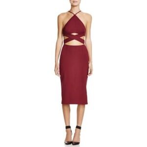 NWT N/Nicholas NICHOLAS Ponti Wrap Cross Back Cutout Midi Dress in Plum …